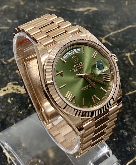 rolex day date rose gold green dial|rolex rose gold presidential 41mm.